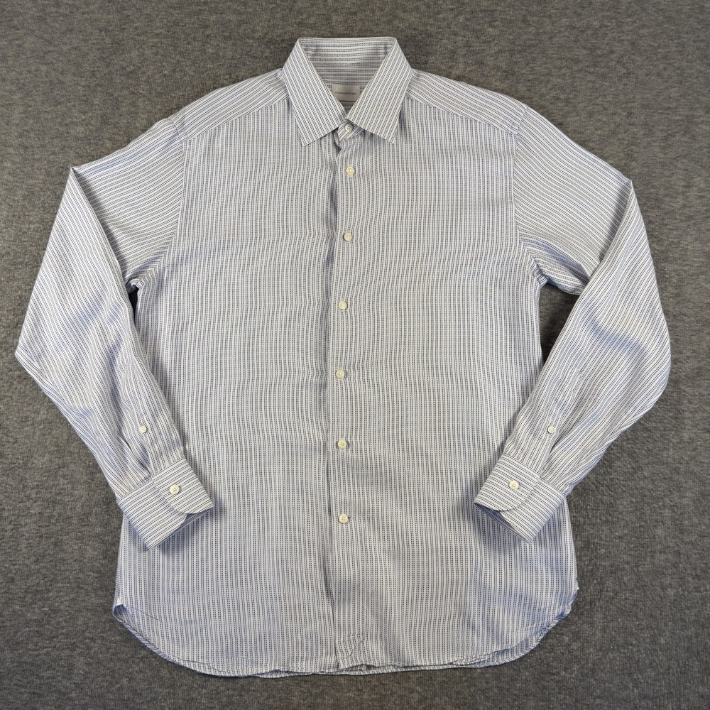 Ermenegildo Zegna Dress Shirt Mens 16.5 White Stripe Long Sleeve Spread Collar